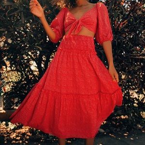Lulus Red plaid tie front two piece dress!